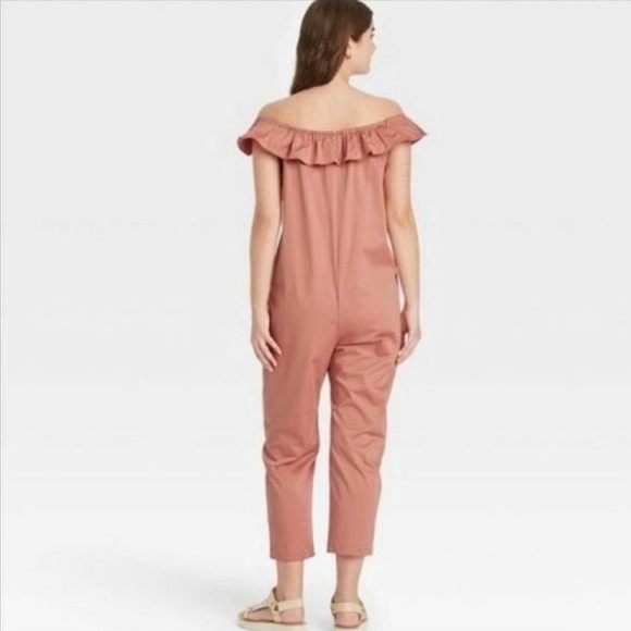 The Nines by HATCH Flounce Off the Shoulder Button Front Maternity Jumpsuit - Picture 6 of 11